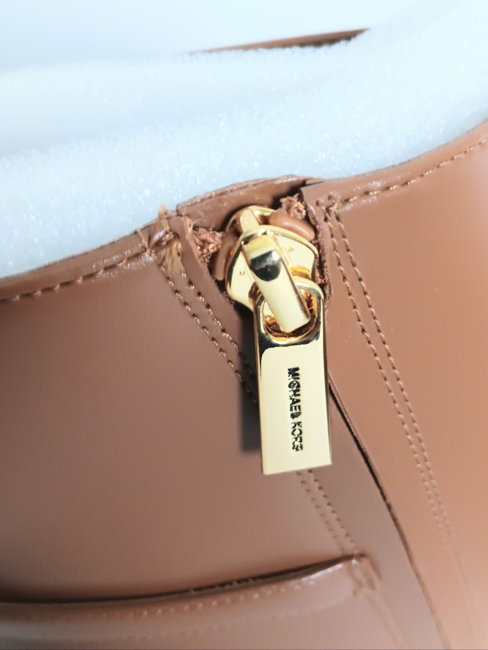 Michael Kors Women Cognac Leather Ankle Boots with Gold MK Accent - Picture 4 of 7